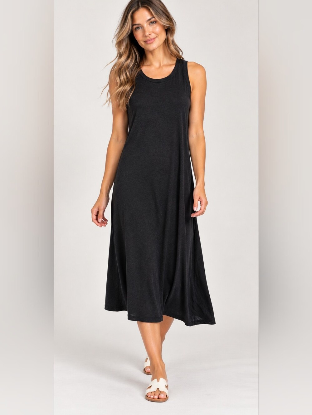 Wilfred Black Sleeveless A-Line Midi Dress